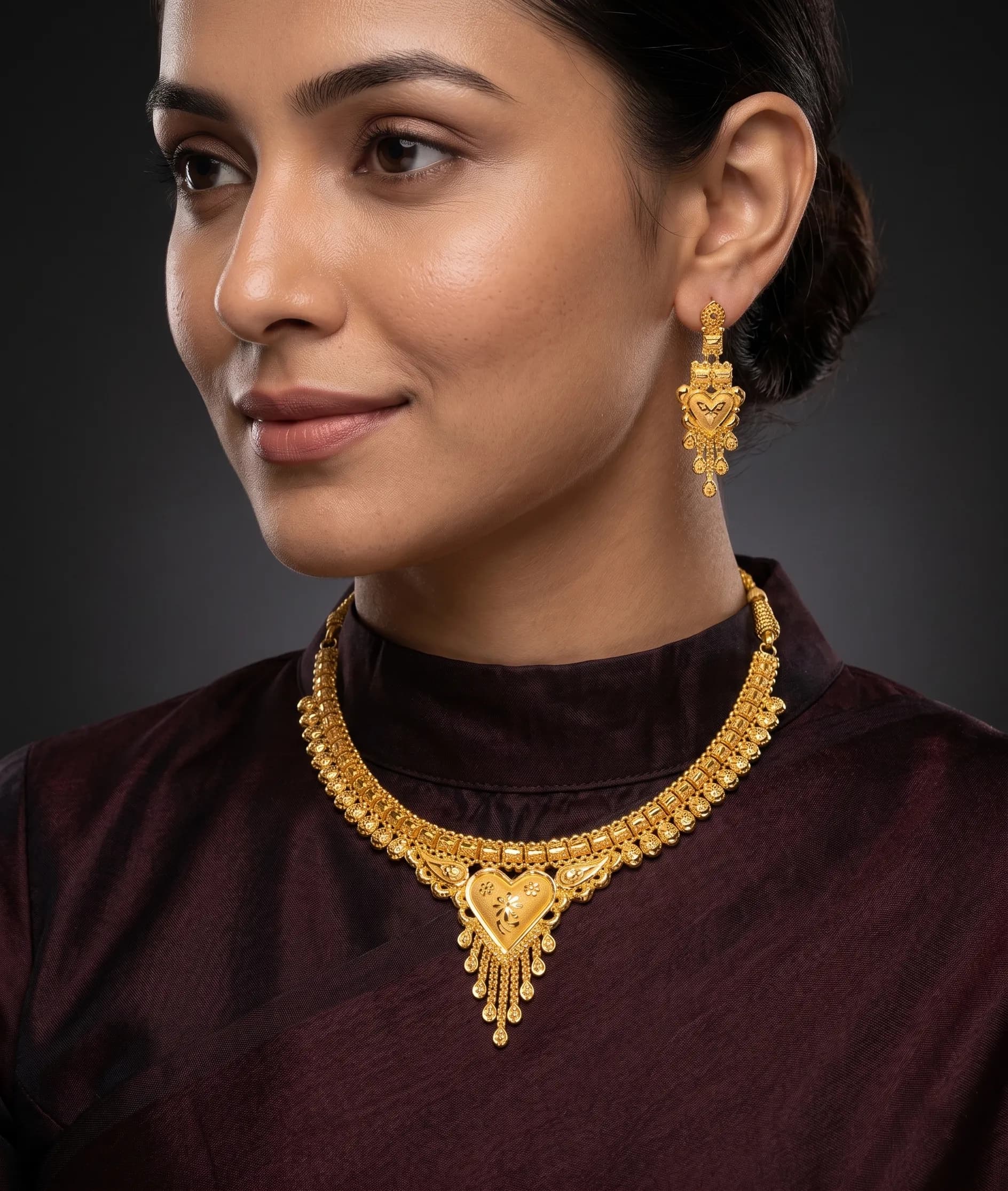Bold gold choker necklace portrait