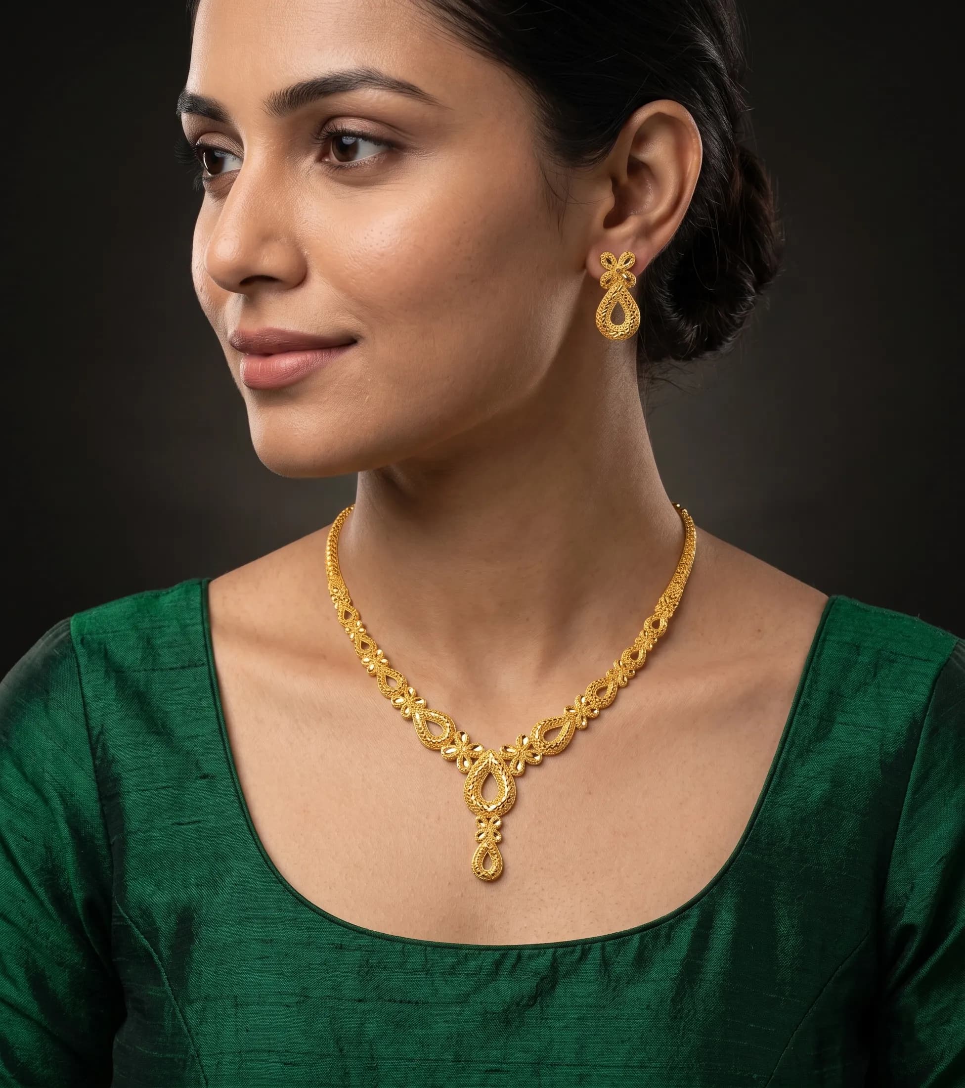 Gold jewellery side profile styling